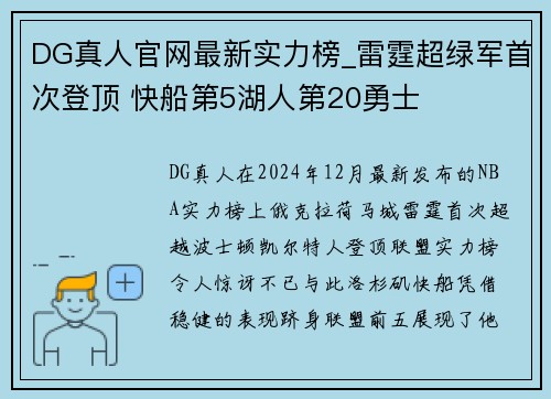 DG真人官网最新实力榜_雷霆超绿军首次登顶 快船第5湖人第20勇士